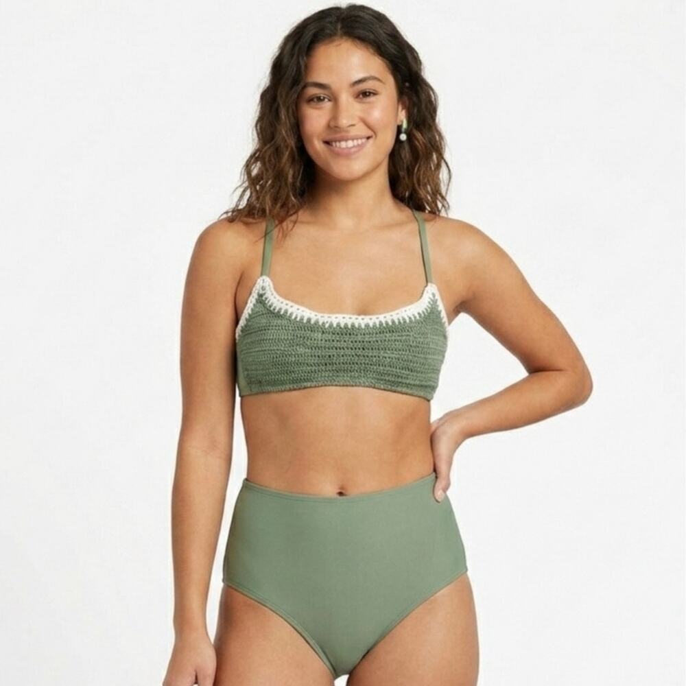 NEW TARGET XHILARATION Sage Green Macrame Tie Halter $32 Bikini Top Swimsuit XL